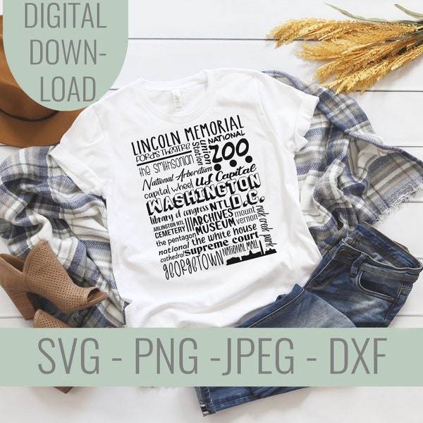 Washington DC SVG Famous Locations and Icons file, Washington DC Tee Shirt, Washington Dc  Cricut cut file svg, Washington Dc Tee Shirt File