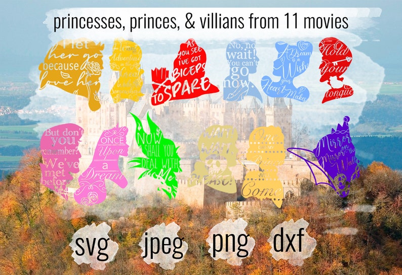 Disney bundle clip art Disney Vector Prince SVG Disney Silhouette Bundle Svg Disney Castle Svg Princess Svg Villians Svg Cut Files