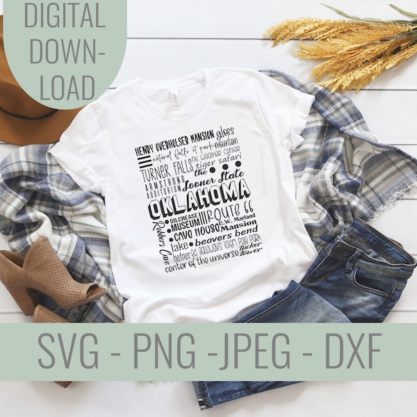 Oklahoma SVG Famous Locations and Icons file, Oklahoma State Tee Shirt, Cricut cut file, United States Cut File, Oklahoma Tee Shirt File