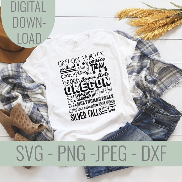 Oregon State Famous Locations and Icons SVG file, Oregon State Shirt, Portland Shirt cut file, United states cut file, Oregon tee shirt file