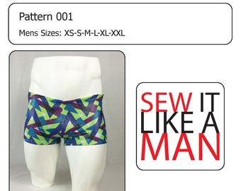 Mens Square Cut Swim Trunk Yoga Short Sewing Pattern Hard Copy Paper Mail Order