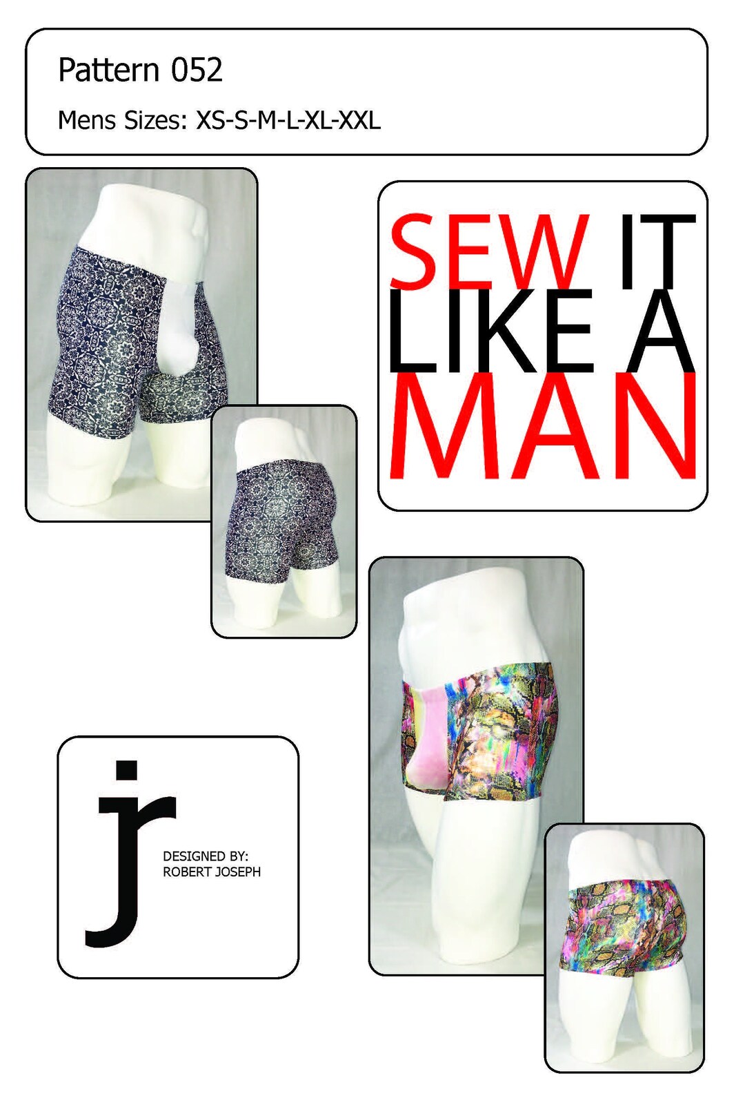 Mens Front Pouch Square-cut Boxer Brief PDF Sewing Pattern 052 