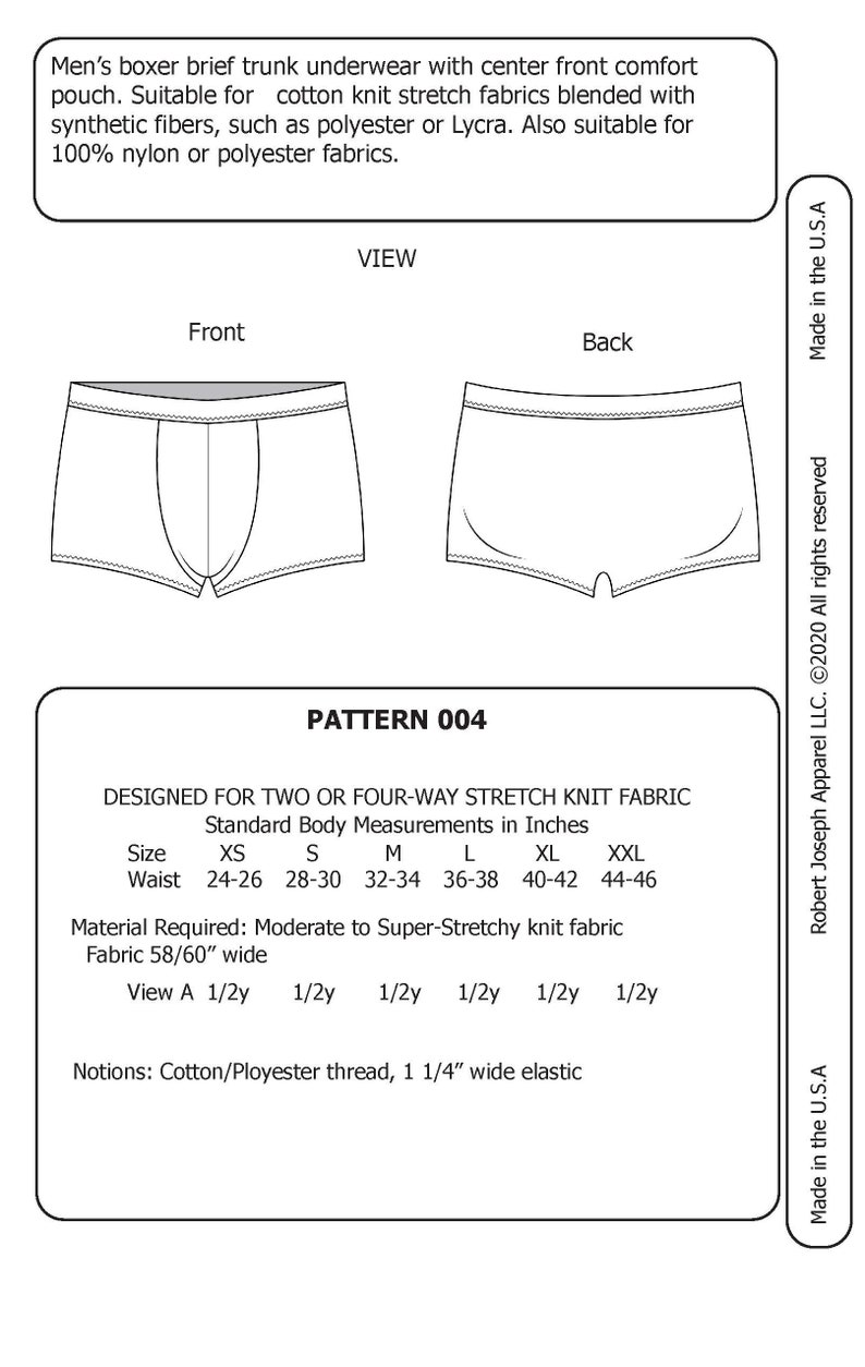 Mens Boxer Brief Trunk Underwear Sewing Pattern PDF Digital Download image 2