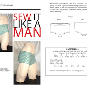 Mens Box-Cut Swim Trunk Sewing Pattern PDF