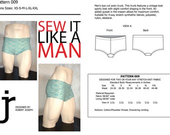 Mens Box-Cut Swim Trunk Sewing Pattern PDF