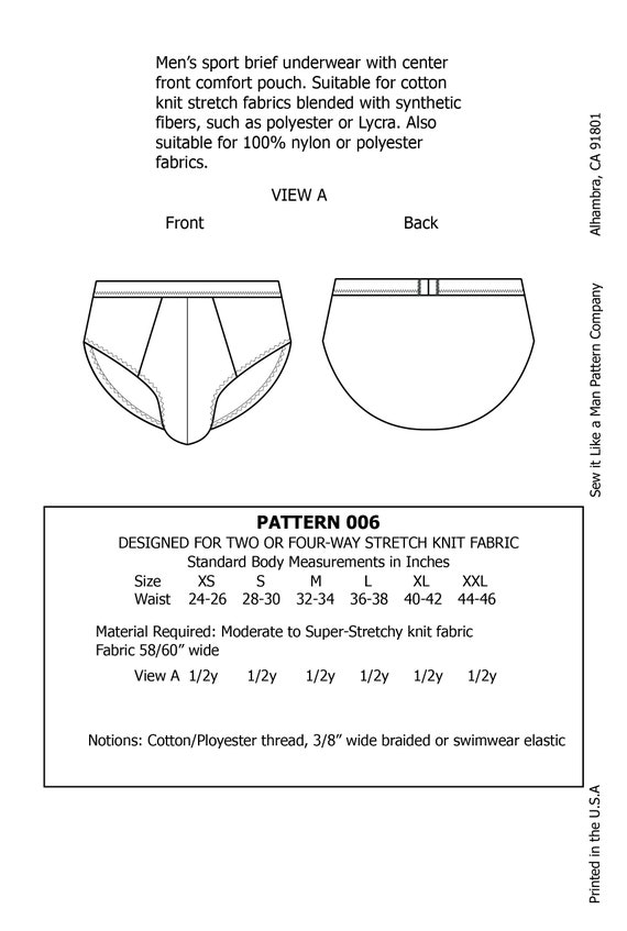 Mens Front Pouch Brief Underwear Sewing Pattern PDF 