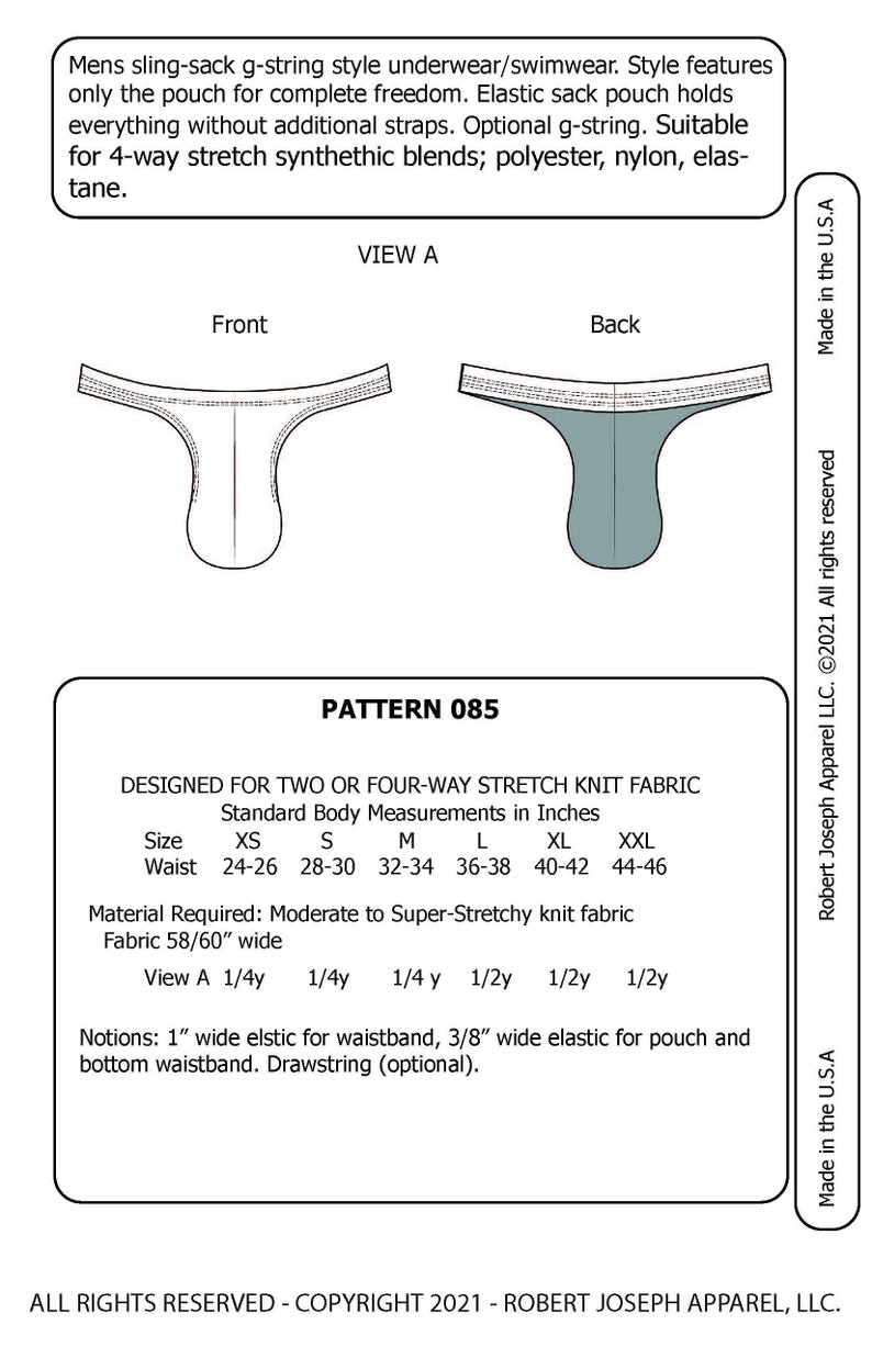 Men's Strapless Sling/sack Jockstrap G-string PDF Sewing Pattern 085 - Etsy