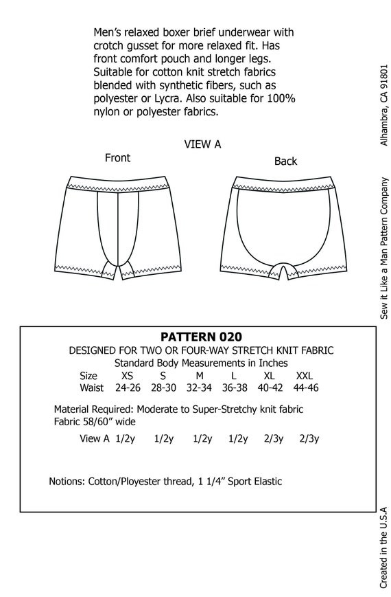 Men's Dual Pouch Boxer Brief Sewing Pattern PDF -  Canada