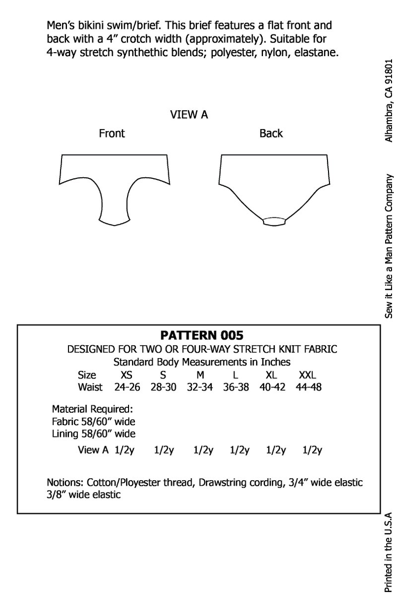 Mens Swim Brief/bikini Underwear Sewing Pattern PDF Etsy