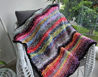 Crochet Blanket | Lap Blanket | Multi-coloured | 3 strands yarn per stitch | Black Border | 900mm W x 900mm L | Ideal for use in wheelchair