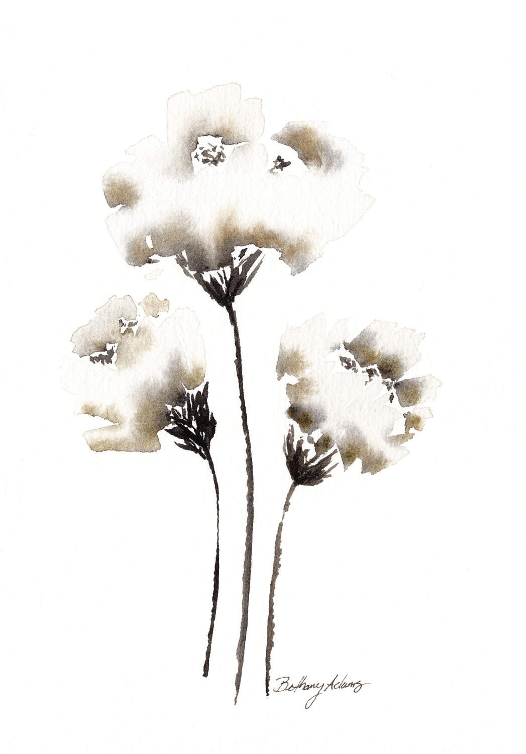 GICLEE PRINT White Carnation Watercolor Print Minimalist Art