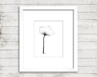 IMPRESIÓN GICLEE 5x7 Pintura de acuarela de flor de amapola en blanco y negro, arte minimalista, impresión en blanco y negro, impresión para la venta "Puro"