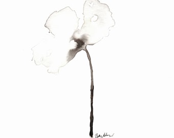 GICLEE PRINT 5x7 Flor de amapola blanca Pintura de acuarela, Arte minimalista, Arte orgánico, Arte simplista, Impresión para la venta, Austin, Texas "Puro"