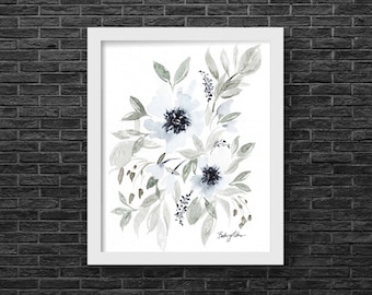 IMPRESIÓN GICLEE 5x7 Amapola azul y hojas Acuarela, Ramo de amapolas, Austin, Texas, Estampado de flores, La amapola gris, "Hacer el bien"