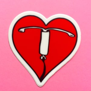 IUD heart/IUD love vinyl sticker in red