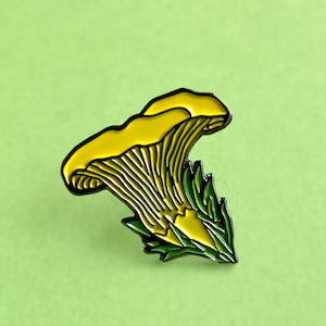 Chanterelle mushroom enamel pin yellow and green