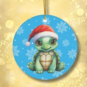 Schildkröten Ornament, Keramik Ornament, Schildkröte Weihnachten Ornamente, beidseitig bedruckt, Geschenke unter 20