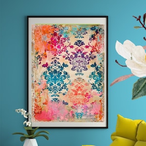 CONJUNTO de conjunto de parede de galeria maximalista rosa, arte de parede eclética, pôster moderno, decoração de casa maximalista, decoração de parede de galeria de mercado de flores