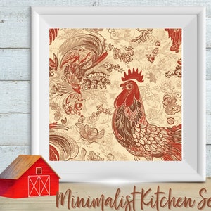 Minimalistyczny zestaw kuchenny, sztuka ścienna do kuchni, wystrój w stylu vintage kogut, wystrój wiejski, modny wystrój kuchni, pobieranie cyfrowe, wystrój słonecznika