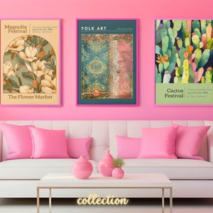 CONJUNTO de conjunto de parede da galeria maximalista, arte de parede eclética, pôster moderno, decoração de casa maximalista, decoração de parede da galeria do mercado de flores, magnólia