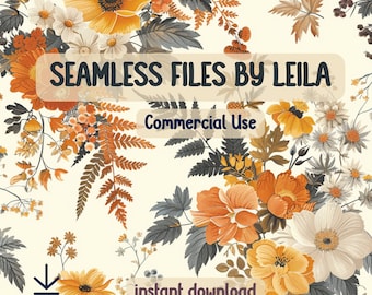 fall seamless files, Fall Autumn Bouquet, Seamless Floral Pattern, Vintage Pattern png, Pretty Seamless Floral File, Minimal, Thanksgiving