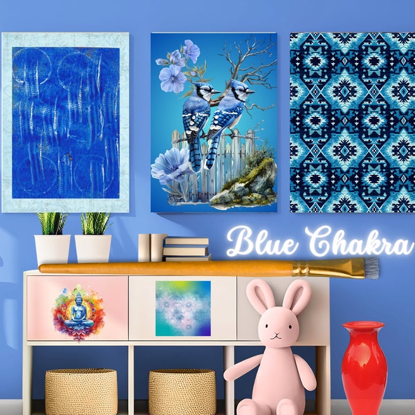 Blue Aura Poster 3 Piece Wall Art, Aura Chakra Energy Spiritual Print, Y2K Decor, Aesthetic Room Decor, Zen Wall Art, Throat Chakra, Blue