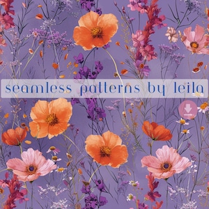Archivos Boho sin costuras, archivo sin costuras, patrón sin costuras de primavera, flores silvestres Boho, PNG floral, minimalista, etéreo, pastel, clip art floral, 2