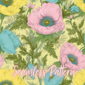 Archivos boho sin costuras, archivo sin costuras, patrón pastel sin costuras, flores silvestres boho, PNG floral, minimalista, etéreo, pastel, floral de amapola
