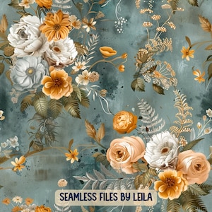 Herbst Herbst blau Bouquet, nahtloses Blumenmuster, Vintage-Muster png, hübsche nahtlose Blumendatei, Minimal, Thanksgiving, Boho Floral
