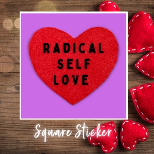 Autocollant radical d'amour de soi en vinyle, coeur en feutre bohème avec fond violet, autocollant positivité, autocollant planificateur