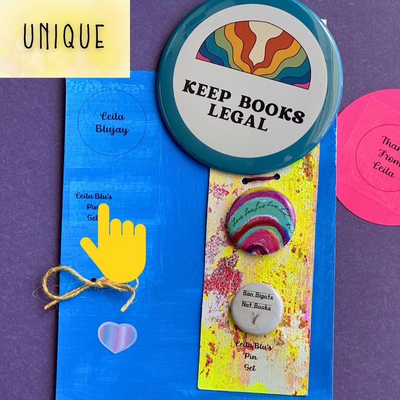 Bookish Gift Set, Gift for Book Lovers, 1, 3.5 Button, LGQBT Badge, Feminist, Gift Wrapping, Free Stickers and Art, Gift image 4