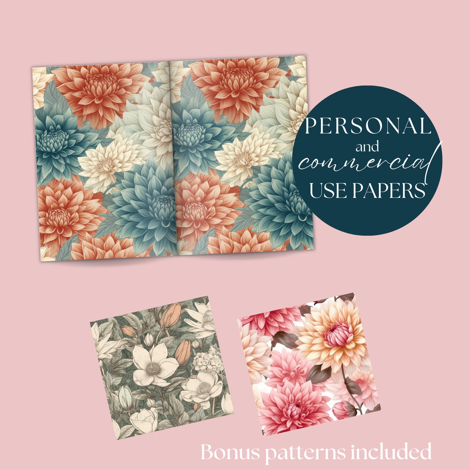 Vintage Dahlia Flower Pattern, Minimalist, Seamless Repeating File ...