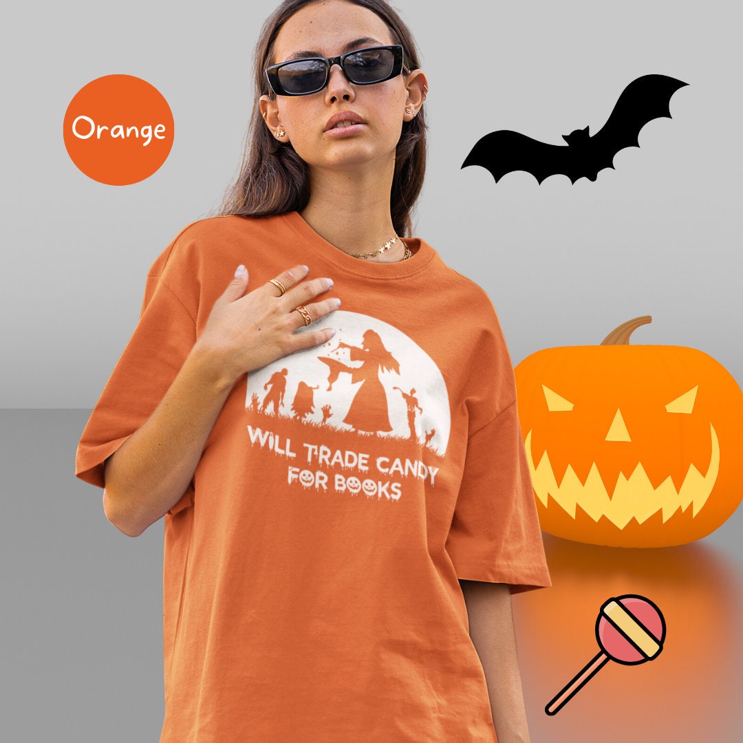 Discover Oversized Graphic Tees, Matching Family Halloween, Bookish, Spooky, Family, Spooky Funny, Will Trade Candy for Books, Youth Tee, Matching