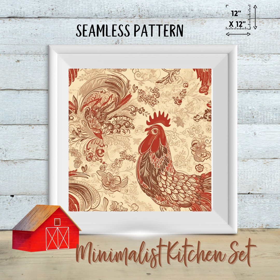 Minimalistic Kitchen Set, Kitchen Wall Art, Vintage Rooster Decor ...