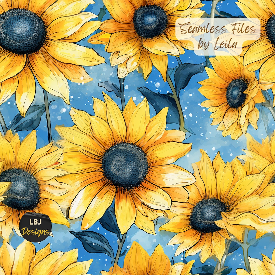 Fall Seamless Pattern, Fall Autumn Blue Floral Sunflower Dress Pattern ...