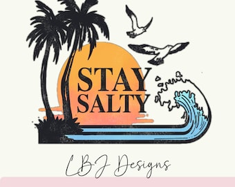 Stay Salty Tee, PNG, Faded Retro Vintage Summer Tee Shirt, PNG, Summer Clothing File, Beach png, 1015