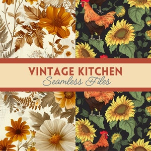 Minimalistyczny zestaw kuchenny, sztuka ścienna do kuchni, wystrój wiejskiego domu, modny wystrój kuchni, wystrój w stylu vintage z kogutem, pobieranie cyfrowe, bezszwowe wzory vintage