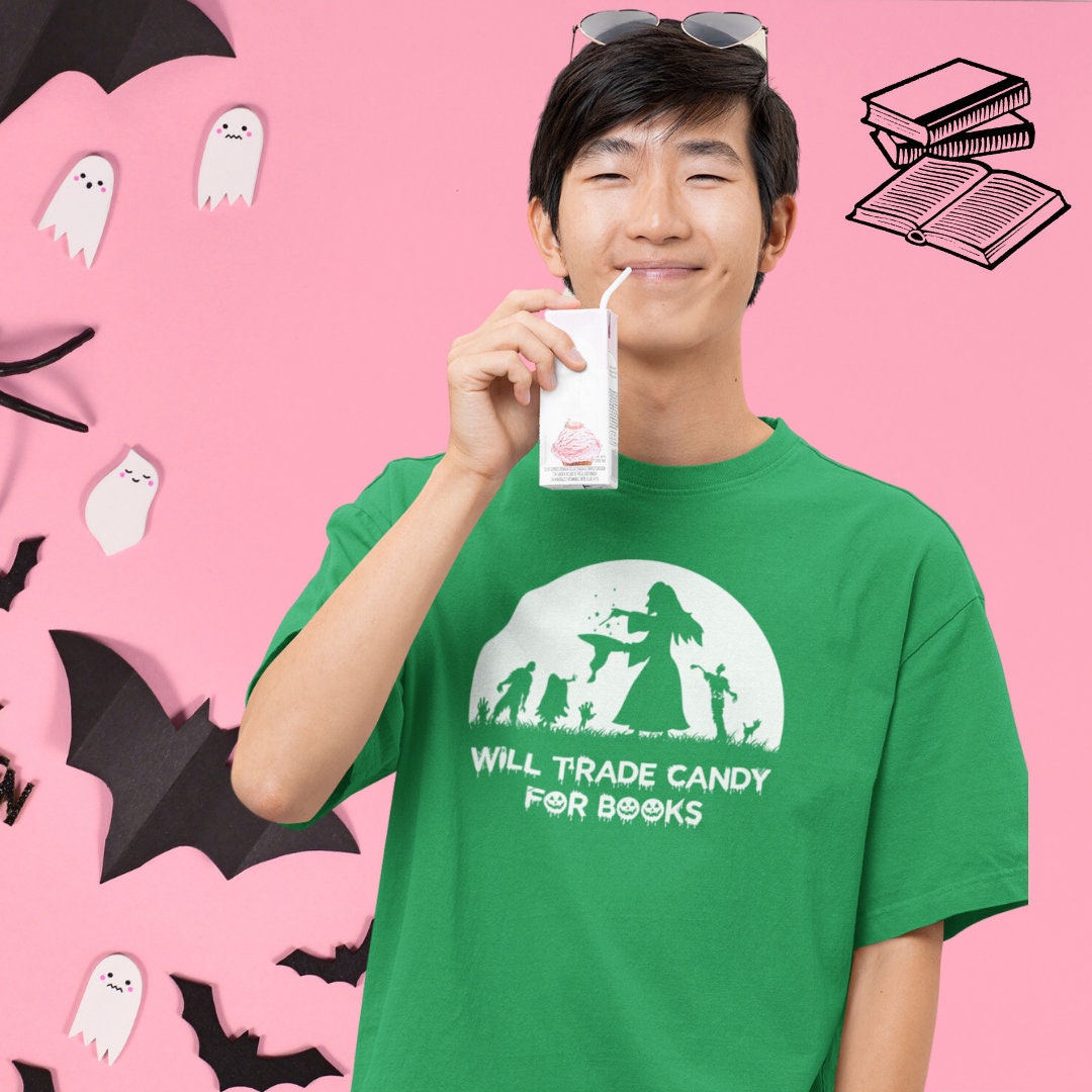 Discover Oversized Graphic Tees, Matching Family Halloween, Bookish, Spooky, Family, Spooky Funny, Will Trade Candy for Books, Youth Tee, Matching