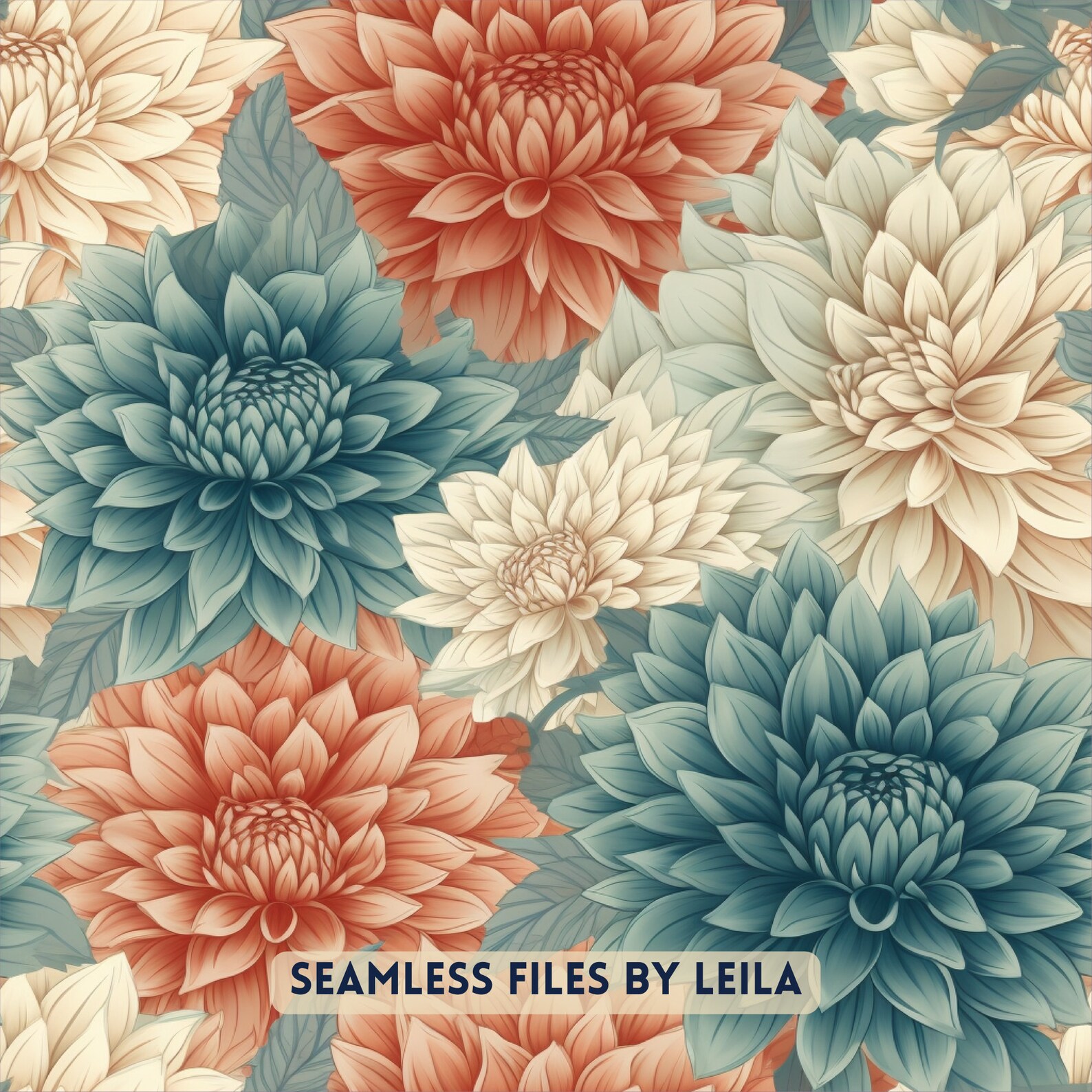 Vintage Dahlia Flower Pattern, Minimalist, Seamless Repeating File ...