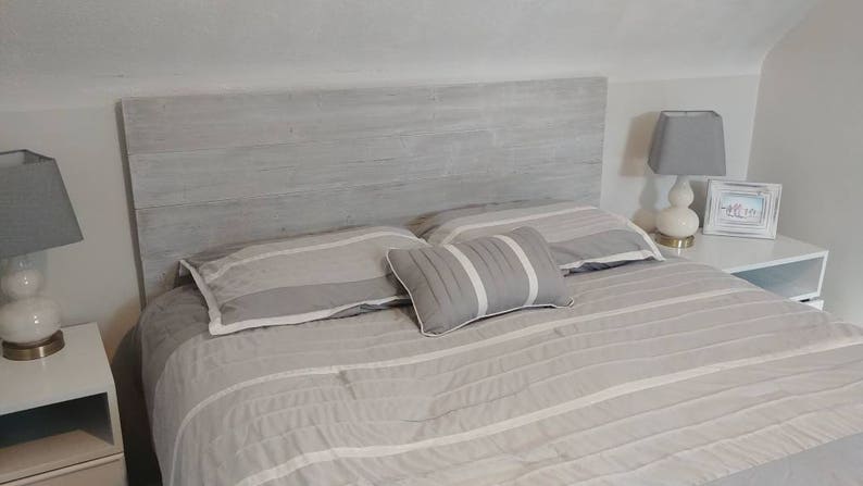 Whitewash Grey Rustic Wood Headboard Nautical Shabby Image 0
