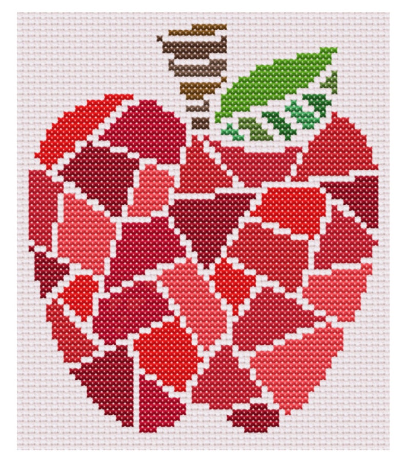 Mosaic Apple Downloadable PDF Counted Cross Stitch Pattern ~ DIY ~ Easy ...