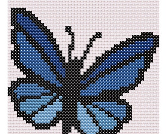 Blue Ombre Butterfly Downloadable PDF Counted Cross Stitch Pattern ~ DIY