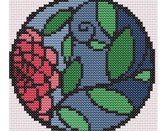 Stained Glass Rose Downloadable PDF Counted Cross Stitch Pattern