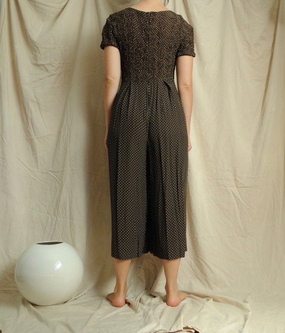 S M 90s chocolate brown polkadot jumpsuit, Ruched… - image 3