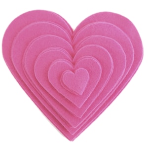 Pink 1 to 6 inch Stiff Felt Hearts 18pc Multi-Size Pack