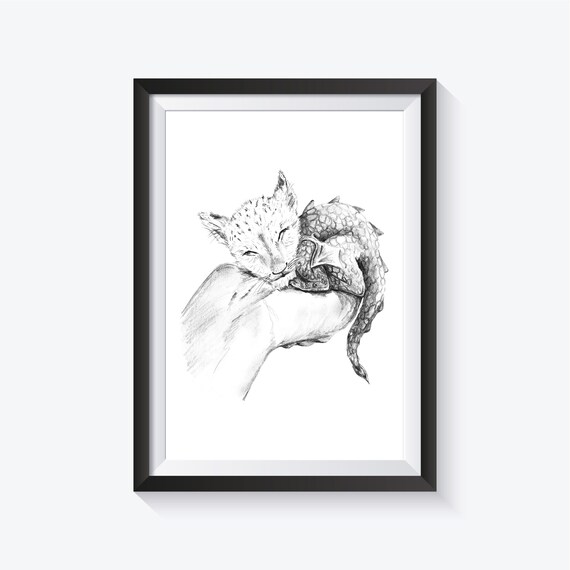 Dessin Au Crayon Bebe Dragleon Animaux Hybrides Etsy Canada