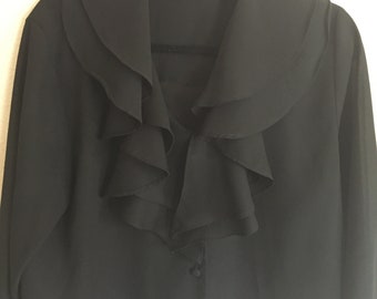 ladies black ruffle blouse