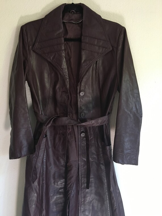 Vintage 80s Burgundy Leather Duster Trench Coat