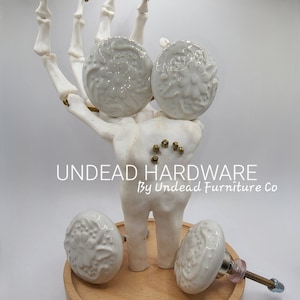 1 SINGLE Large Ceramic White Flower Knob Undead Hardware Co Drawer Furniture Cabinet Pull Knob Metallics