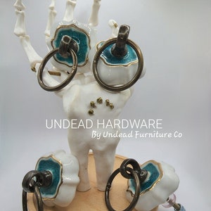 1 SINGLE Large Ceramic Loop Teal Knob Undead Hardware Co Drawer Furniture Cabinet Pull Knob Metallics